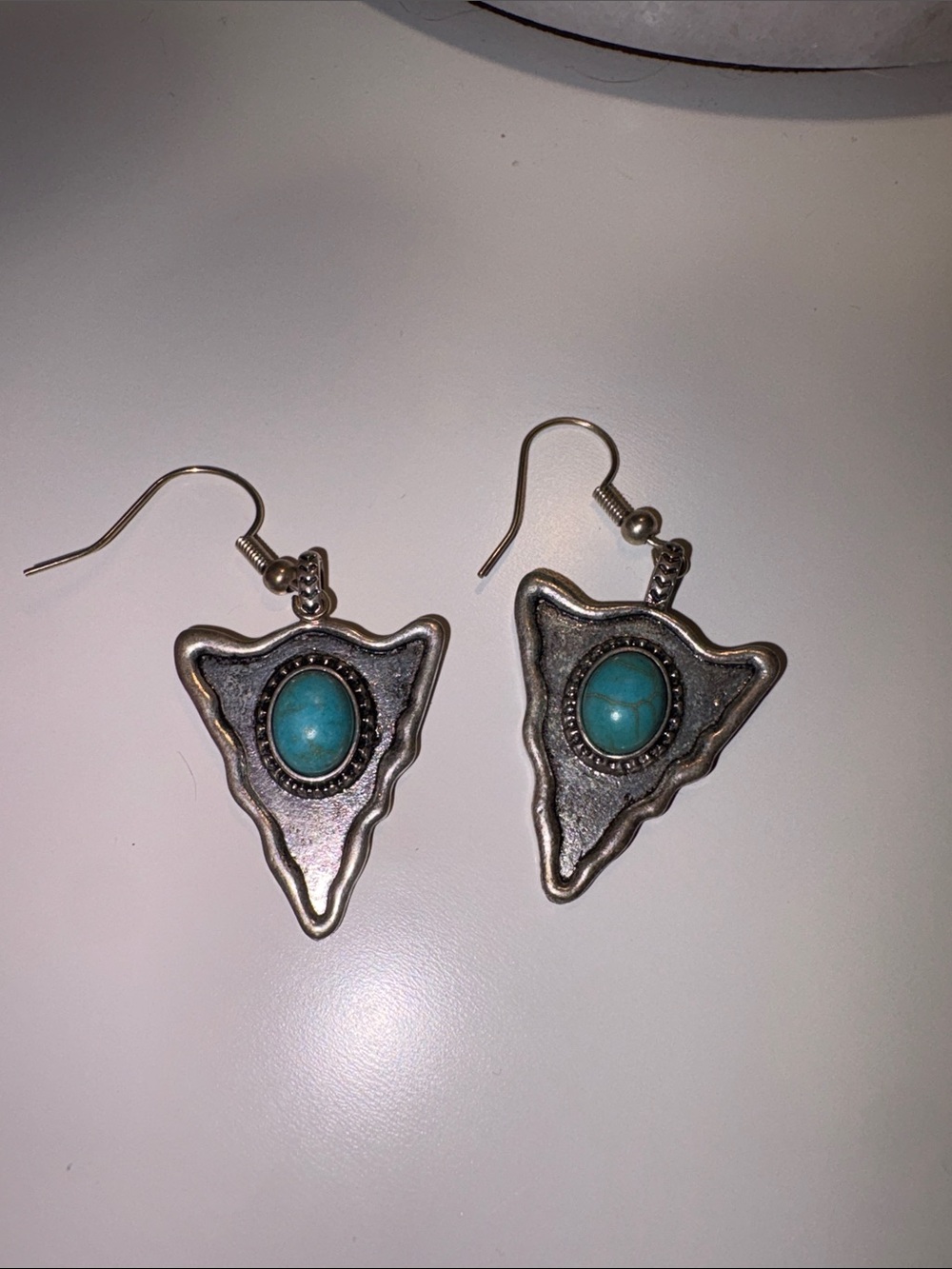 Turquoise Stone Triangle Drop Earrings - Women Jewelry